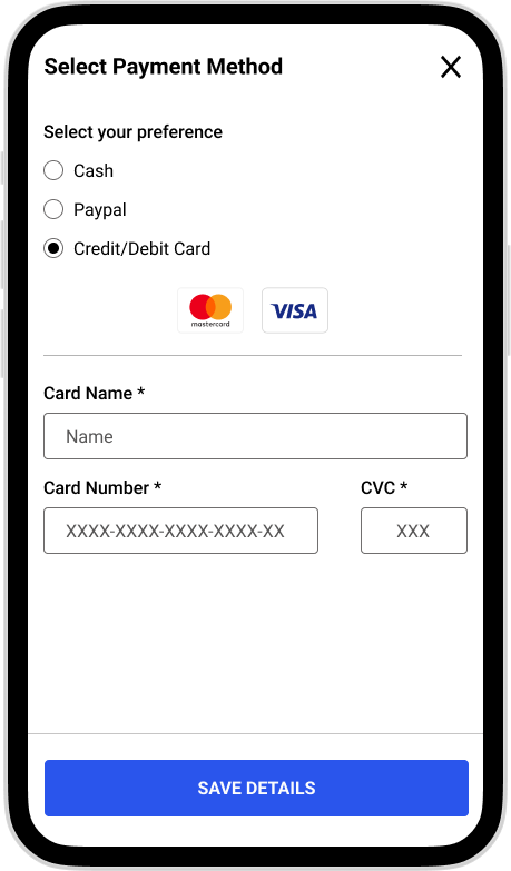 Screen 15. Credit/Debit card payment