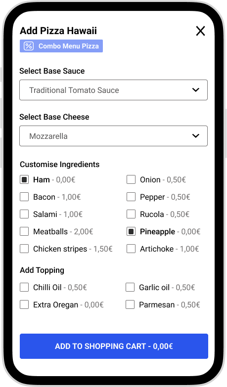 Screen 7. Customise Pizza