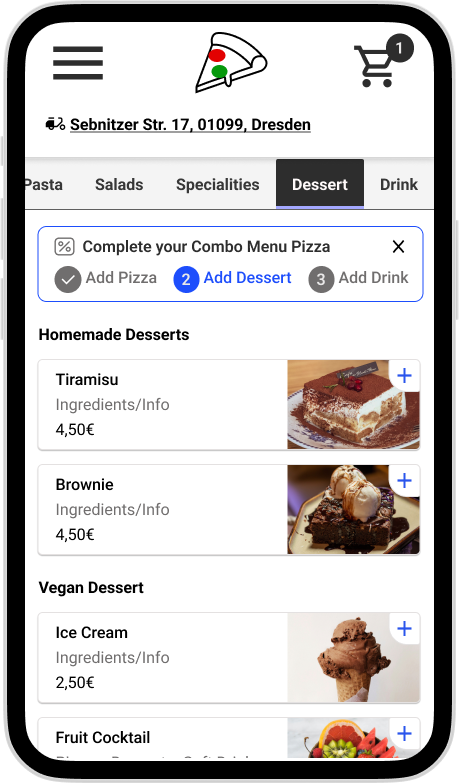 Screen 8. Select Dessert to Complete Menu