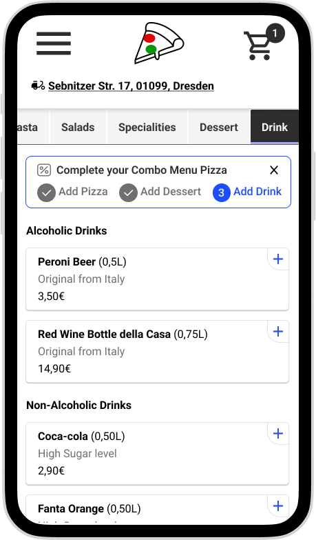 Screen 10. Select Drink to Complete Menu